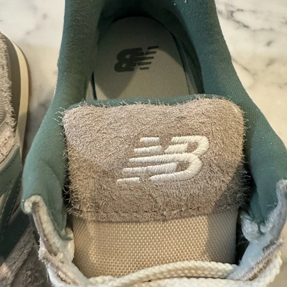 New Balance 574 Cream and Green Retro Runner Sneakers